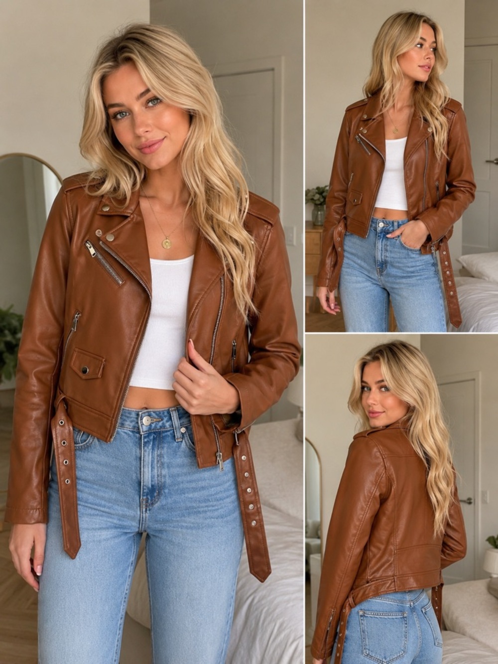MALAYERBA Brown Leather Moto Jacket Size M
